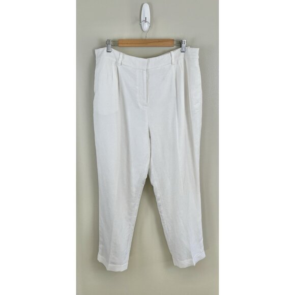 Calvin Klein Women’s White‎ Linen Pants Lined Career Wear Flat Front Sz 16 - Picture 1 of 10